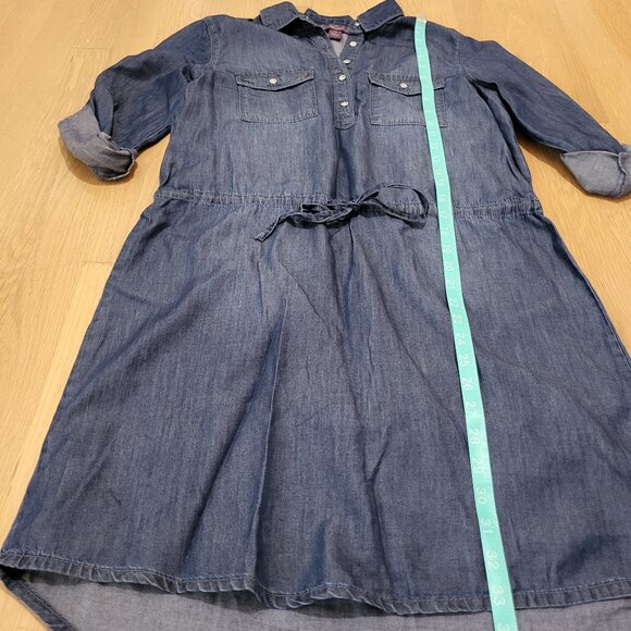Gloria Vanderbilt Dress Denim Above Knee XS Chambray Roll Tab Sleeve Drawstring - Picture 10 of 14